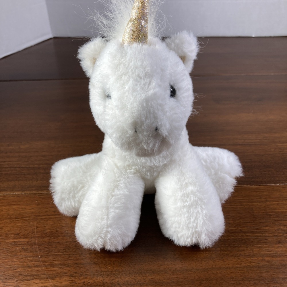 FAO Schwarz Unicorn Plush 8" White Gold Glitter Stuffed Animal Toy Soft